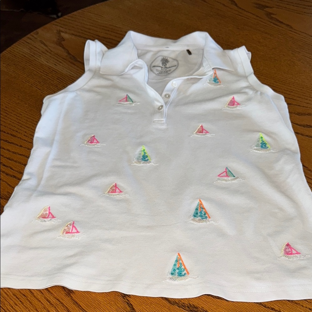 Tommy Bahama White and Pink Polo with Nautical Sailboat Design